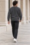 Men's Charcoal Grey Brioche Knit Crew-Neck Sweatshirt, Relaxed Fit with Elastic Cuffs and Hem - 5
