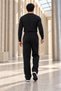 Men's Black Baggy Sweatpants for Winter with Brushed Inside Cuffs, Piped Side Pipes, and Zippered Pockets - 4