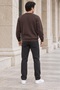 Men's Brown Brioche Knit Crew-Neck Sweatshirt, Relaxed Fit with Elastic Cuffs and Hem - 4