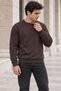 Men's Brown Brioche Knit Crew-Neck Sweatshirt, Relaxed Fit with Elastic Cuffs and Hem