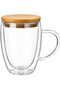 250ml Double-Wall Glass Mug with Wooden Lid – Modern Coffee and Tea Cup - 2