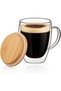 250ml Double-Wall Glass Mug with Wooden Lid – Modern Coffee and Tea Cup - 5