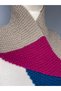 Hand-Knitted, Asymmetrical, Three-Color Scarf with Snap-Fastened Ends - 3