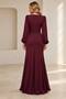 Women's Long-Sleeved Crew Neck Ruffled and Draped Maxi-Length Evening Gown - 7
