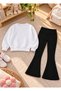 Girls' Flared Leggings Set—Winter, Unprinted, Crew Neck Sweatshirt Top and Bottom Set, 3-Ply, Brushed Inside