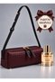 Women's Burgundy Basket-Patterned Faux Leather Luxury Shoulder Bag with Zipper
