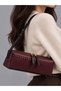 Women's Burgundy Basket-Patterned Faux Leather Luxury Shoulder Bag with Zipper - 2