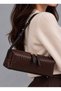 Women's Brown Woven-Pattern Faux Leather Luxury Shoulder Bag with Zipper - 2