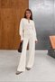 Women's Ecru Double-Layer Cardigan and High-Leg Wide-Leg Pants Top and Bottom Set Knit Set - 5