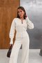Women's Ecru Double-Layer Cardigan and High-Leg Wide-Leg Pants Top and Bottom Set Knit Set - 4