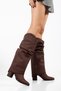 Women's Brown Suede Slip-On Boots with Ruched Detail - 4