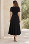 Women's V-Neck Short-Sleeved Tulle Detail Flared Dress - 3