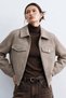 Women's polo collar cashmere jacket with pocket detail - stone