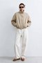 Women's stand collar zippered gabardine jacket - stone - 2