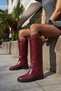 OCEAN WOMEN'S BURGUNDY Genuine Leather Riding Boots with Buckle Detail - 8