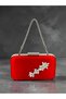 Women's Evening Clutch with a Short Chain Strap, Featuring a Red Satin Brooch with a Crystal Leaf Design—Perfect for Weddings and Engagement Parties - 5