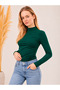 Women's Stretch Fabric Long-Sleeve Bodysuit, Emerald Green - 3