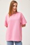 Pink Crew Neck Basic T-Shirt, Knit, Oversized, Drop-Shoulder