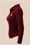 Burgundy Polo Collar Long-Sleeve Sequin-Embellished, Embroidered, Stretch Fabric Premium Body Blouse - 6
