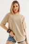 Cream Crew-Neck Basic T-Shirt, Cotton, Oversized, Drop-Shoulder - 5