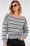 Women's Boat Neck Striped Knit Sweater with Drop Shoulder Rib Knit Collar Detail - 4