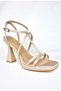P569213304 Beige Satin Fabric Thick Heeled Women's Evening Dress Shoes - 4
