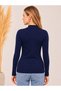 Women's Stretch Fabric Long-Sleeve Bodysuit, Navy Blue - 4