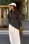 Women's Long-Sleeved Shirt with Brown Plaid Pattern and Scarf LZ003