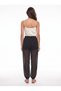 Black Polka Dot Lined Chiffon Pants, Stretch - 3