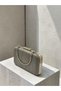 Anthracite Gray, Platinum-Striped, Laser-Cut Patterned, Silver-Framed, Metal-Handled Women's Evening Bag for Weddings and Engagements - 6