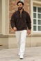 Men's Half-Zip Mock Neck Light Brown Fleece - 6