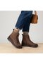 1953877K Women's Genuine Leather Flat Sole Rubber-Laced Short Zip-Up Boots
