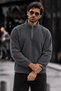 Men's Casual Half-Zip Charcoal Grey Fleece-Lined Pullover for Everyday Wear - 5