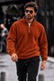 Men's Casual Half-Zip Terracotta Color Fleece-Lined Jacket - 3