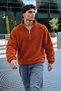 Men’s Mock Neck Zip-Up Casual Terracotta Color Fleece - 6
