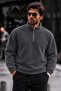 Men's Casual Half-Zip Charcoal Grey Fleece-Lined Pullover for Everyday Wear