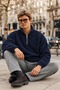 Men's Winter Navy Blue Fleece-Lined Half-Zip Jacket - 4