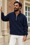 Men's Navy Blue Fleece with a Mock Neck and Half-Zip - 4