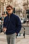 Men's Winter Navy Blue Fleece-Lined Half-Zip Jacket