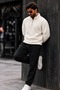 Men's Casual Half-Zip Everyday Ecru Fleece-Lined Pullover - 4