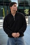 Men’s Mock Neck Zip-Up Casual Black Fleece - 2