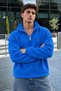 Men's Mock Neck Zip-Up Casual Blue Fleece-Lined Shirt - 5
