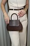 Women's Coffee-Colored Suede Clutch Bag and Shoulder Bag with Rhinestones and Chain Strap—Stylish Evening Bag - 4