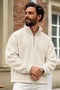 Men’s Half-Zip Mock Neck Ecru Fleece - 2
