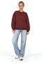 Burgundy Oversized Sweatshirt | Crew Neck | Drop Shoulder, Long Sleeves | Thick Brushed Inside Corduroy Knit Fabric | Fleece-Lined | Distressed, Faded Effect | Winter Casual Wear | Relaxed Fit - 4