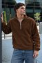 Men’s Mock Neck Zip-Up Casual Brown Fleece - 4