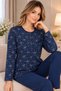 Mecit 6420 Navy Blue 100% Cotton Plus Size Women's Pajama and Nightgown Set - 4