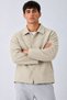 Men’s Shirt Collar Button-Down Casual Cream Jacket with Textured Melton Fabric - 2