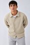 Men’s Shirt Collar Button-Down Casual Cream Jacket with Textured Melton Fabric - 6