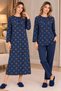 Mecit 6420 Navy Blue 100% Cotton Plus Size Women's Pajama and Nightgown Set